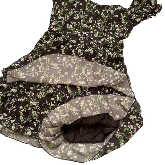 Womens Boho Playsuit Romper Small S Black Green Floral Off The Shoulders Lined - Picture 11 of 16